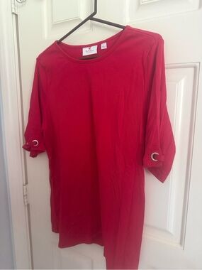 Quacker Factory Red Crewneck Tunic Top